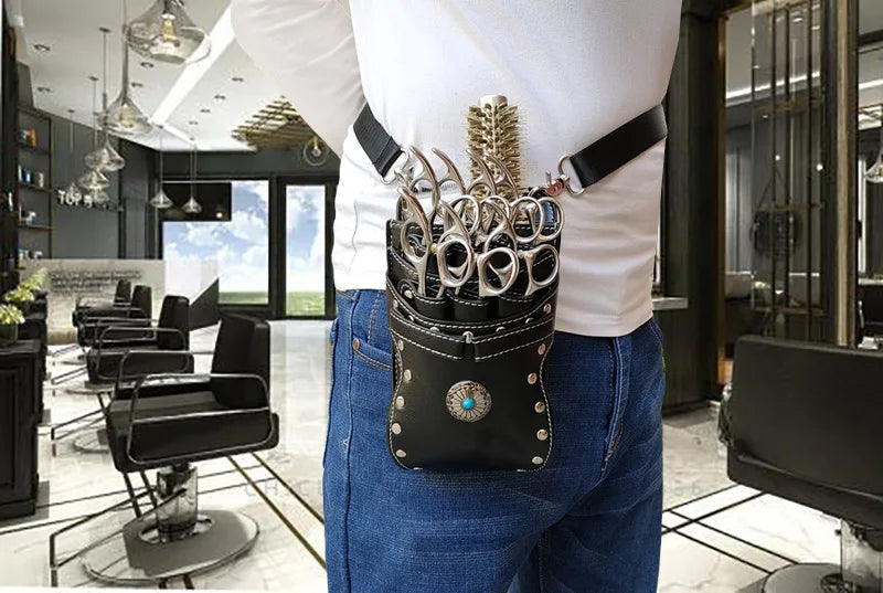 Hairdresser Scissors Pouch Salon Barber Hairdressing Holster Hair Stylist Tools Bags Comb Shear Waist Shoulder Belt Case PU Pink