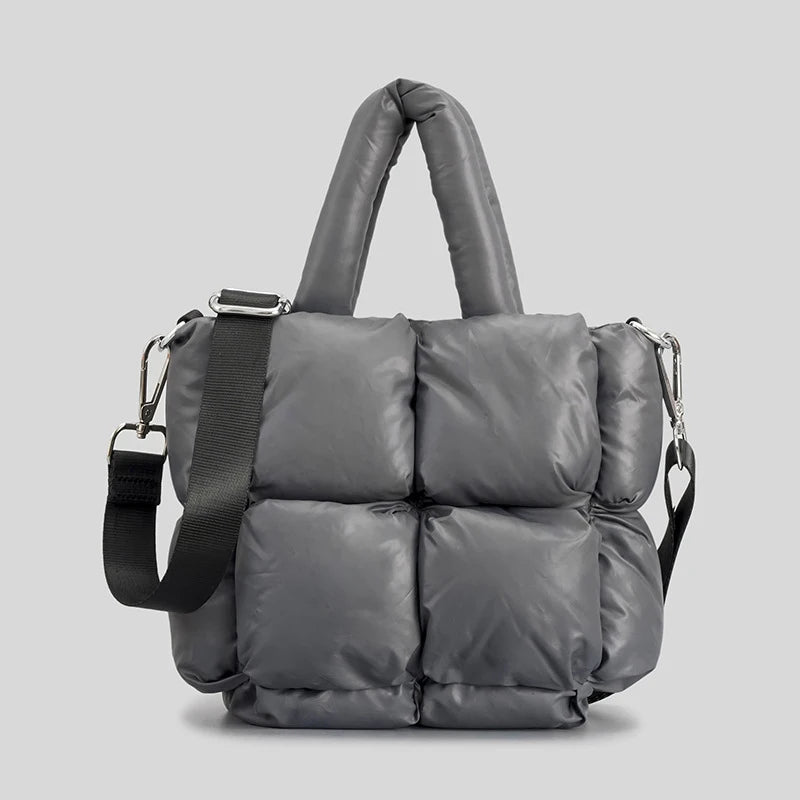Fashion Fluorescent Green Padded Women Shoulder Bags Designer Quilted Handbags Luxury Laser Nylon Large Capacity Tote Bag Winter