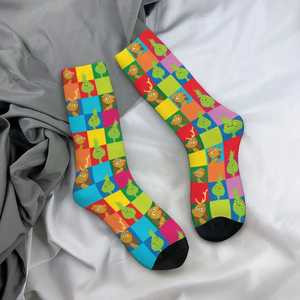 Novelty Christmas-S-Green-S-Grinching Socks Men's Women's Fashion Socks Spring Summer Autumn Winter Middle Tube Socks Gift
