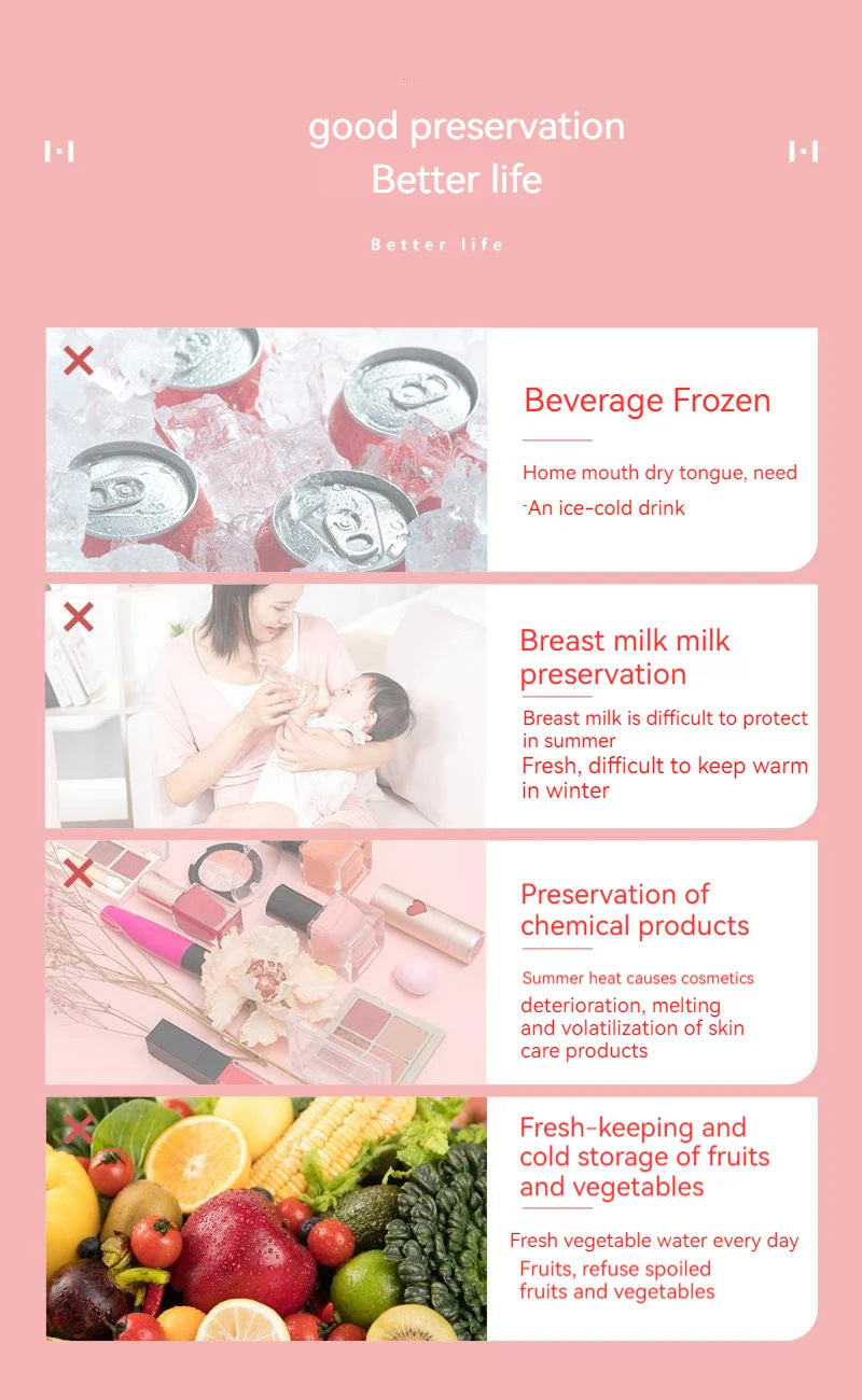 Pink Mini Portable 6L Personal Electric Cosmetics Beauty Fridge Freezer Skincare With Mirror LED Light