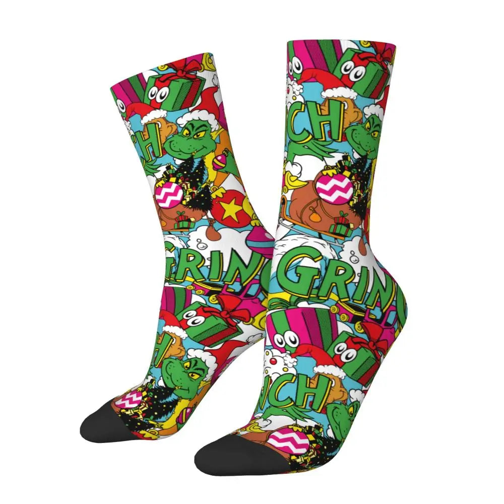 Novelty Christmas-S-Green-S-Grinching Socks Men's Women's Fashion Socks Spring Summer Autumn Winter Middle Tube Socks Gift