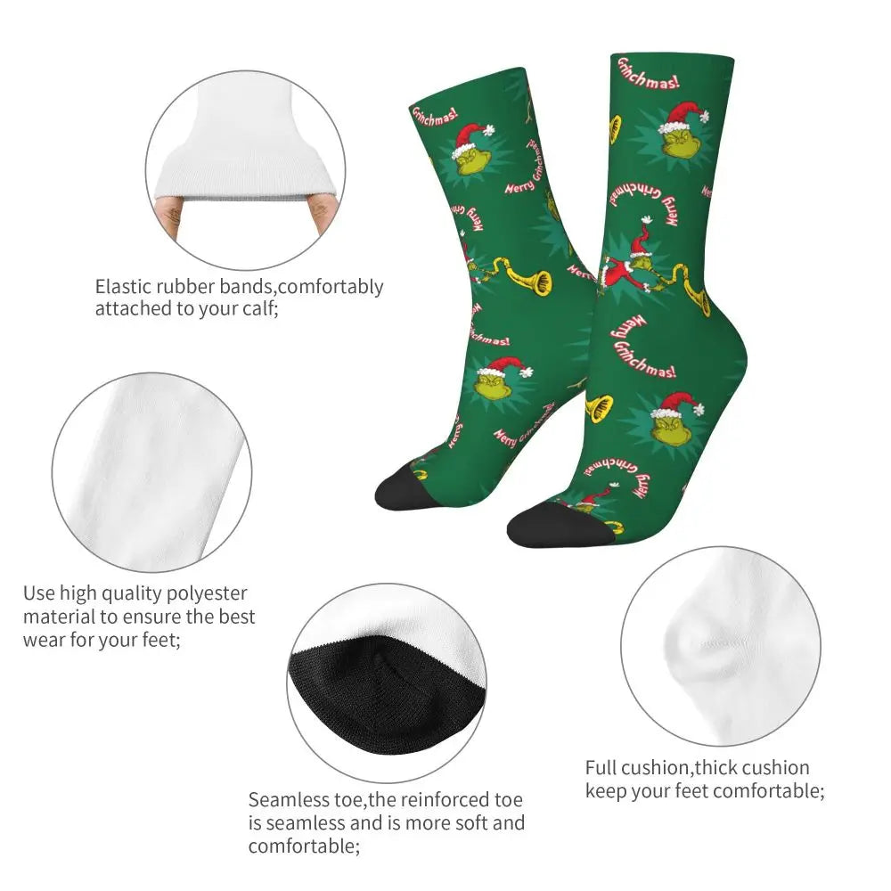 Novelty Christmas-S-Green-S-Grinching Socks Men's Women's Fashion Socks Spring Summer Autumn Winter Middle Tube Socks Gift