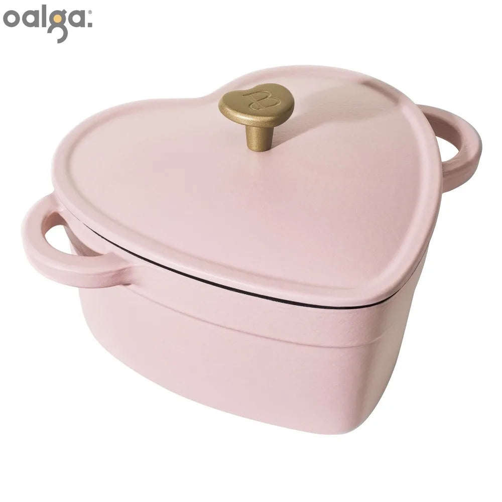 Beautiful 2-Quart Cast Iron Heart Dutch Oven, Pink Champagne, Drew Barrymore