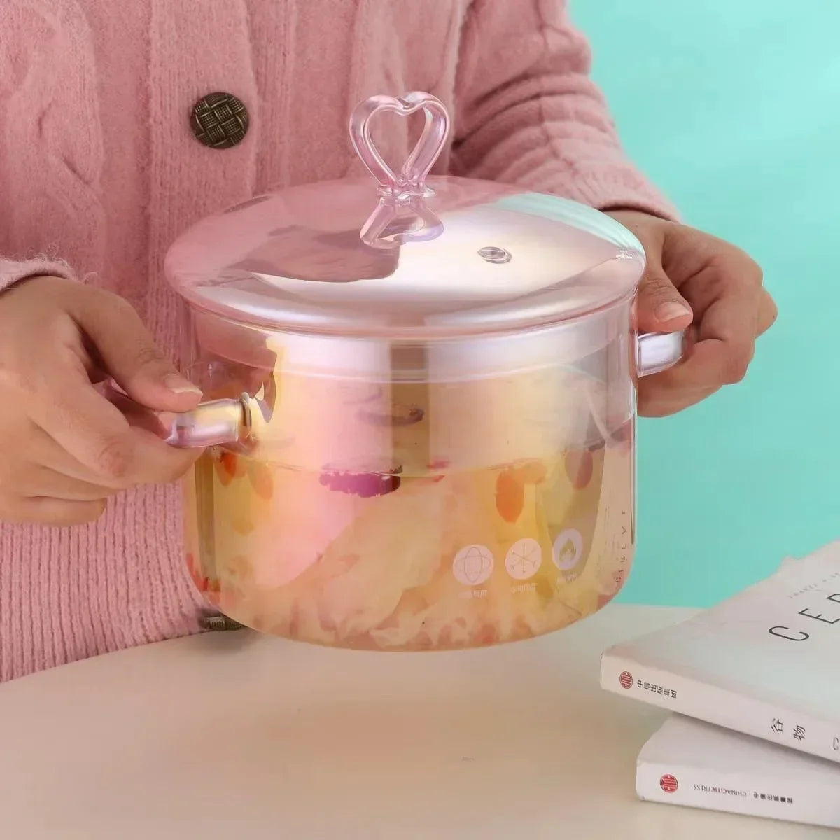 Love Binaural Pan Noodle Pink Open Fire Soup Cute Glass Cooking Pot High-value Borosilicate Instant Heat-resistant High
