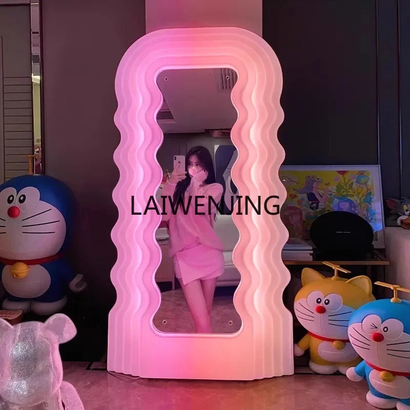 Full Body Fitness Pink Luminous Floor Mirror