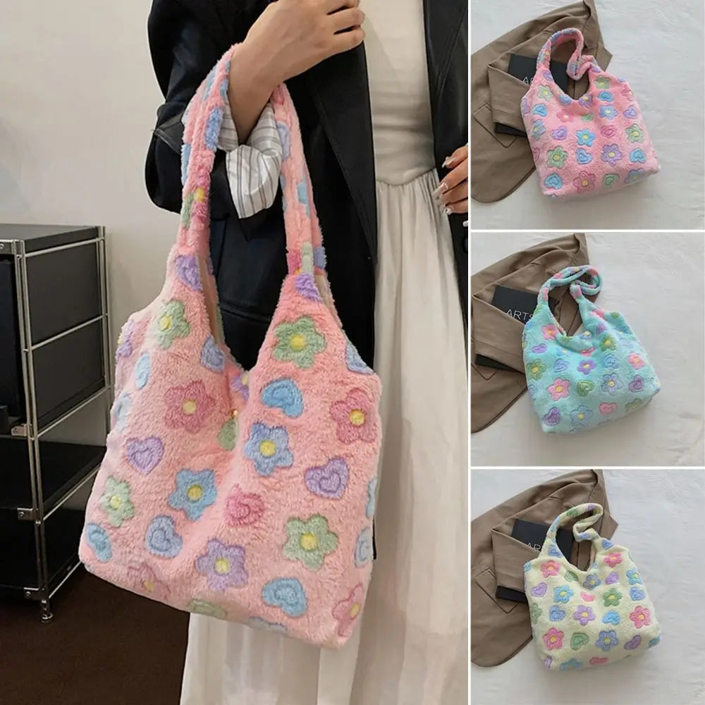 Soft Plush Shoulder Bags Casual Large Capacity Furry Top-Handle Bag Handbags Women Girls