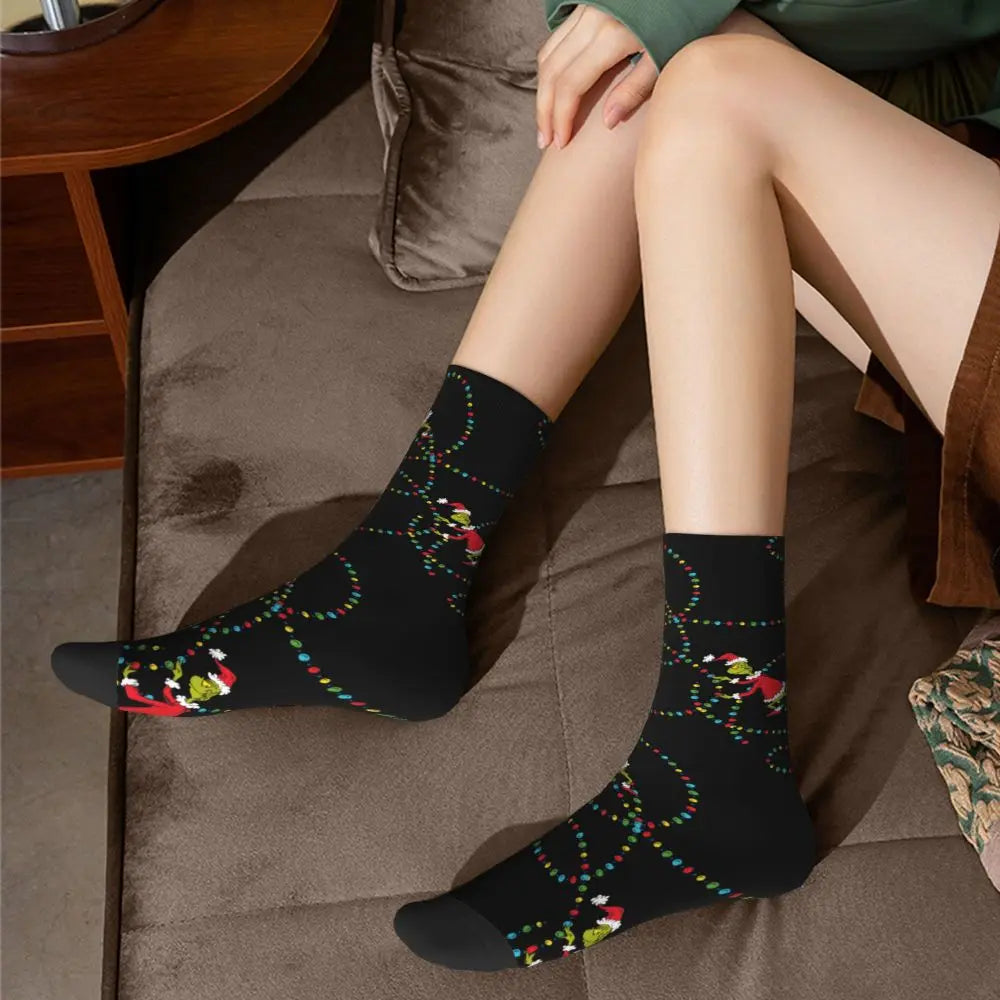Novelty Christmas-S-Green-S-Grinching Socks Men's Women's Fashion Socks Spring Summer Autumn Winter Middle Tube Socks Gift