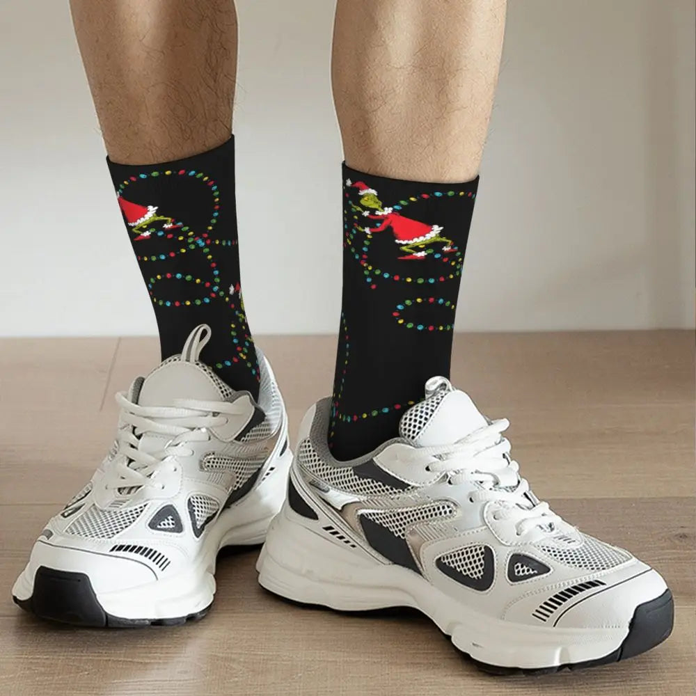 Novelty Christmas-S-Green-S-Grinching Socks Men's Women's Fashion Socks Spring Summer Autumn Winter Middle Tube Socks Gift