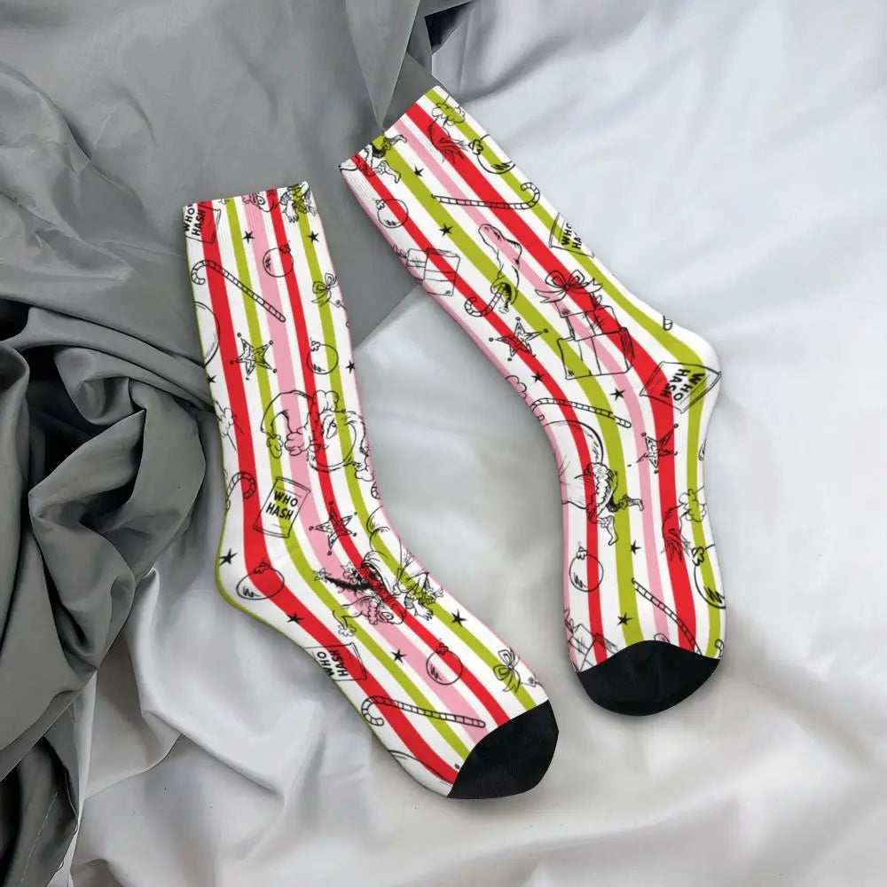 Novelty Christmas-S-Green-S-Grinching Socks Men's Women's Fashion Socks Spring Summer Autumn Winter Middle Tube Socks Gift