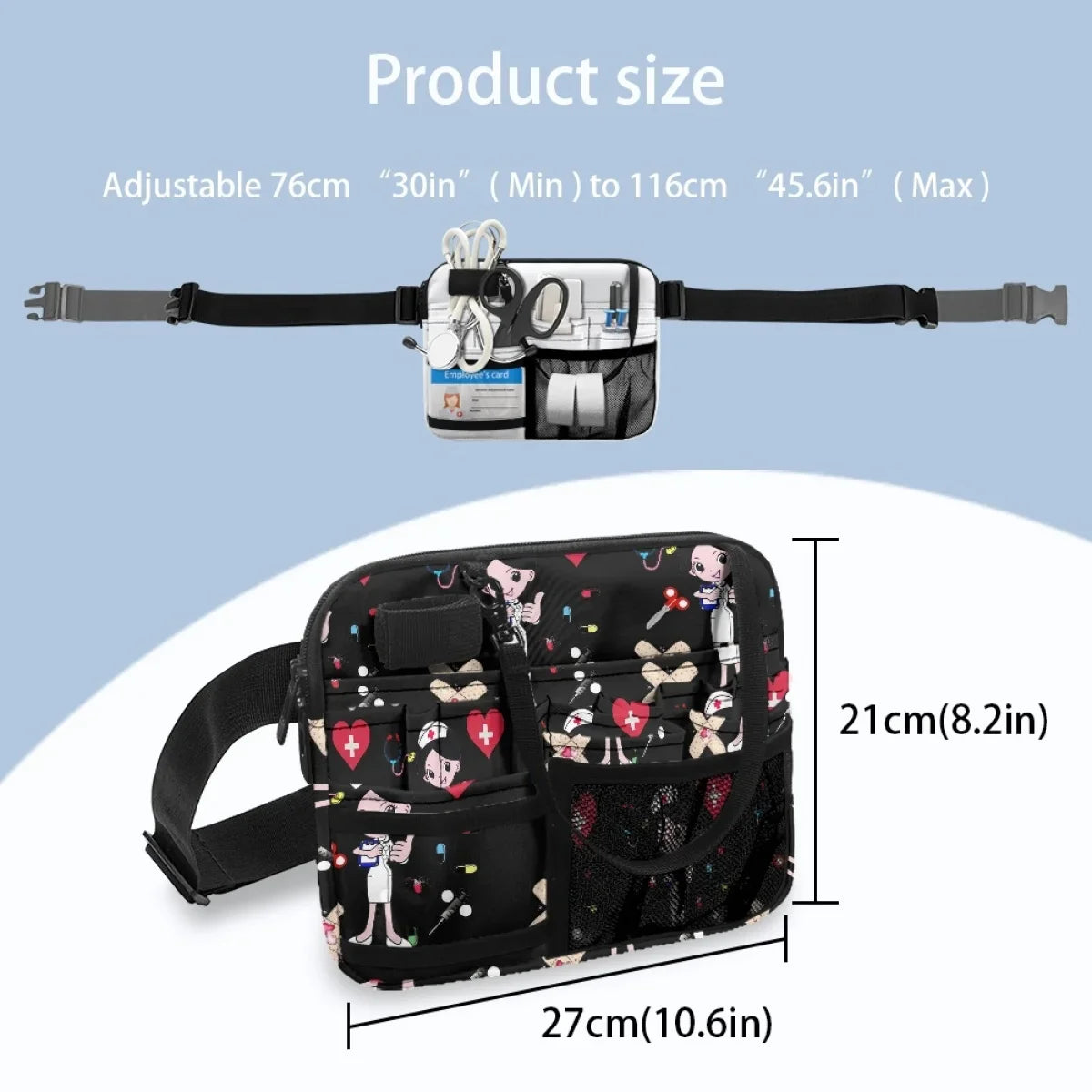 Adjustable Shoulder Pink Fanny Pack Cartoon Medical Tool Pattern Waist Bags Organizer Zipper Belt Storage riñoneras Para Hombre
