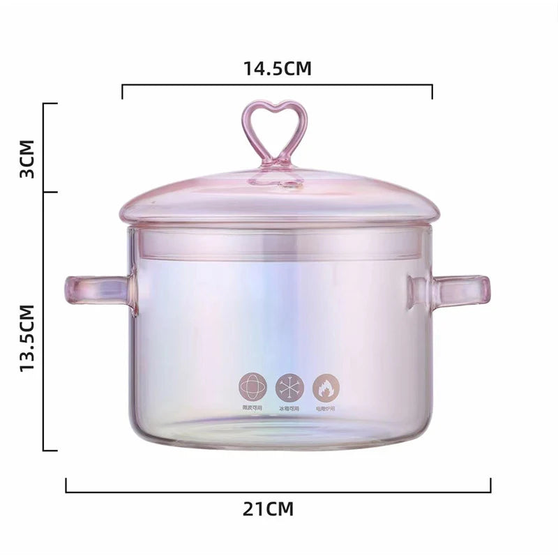 Love Binaural Pan Noodle Pink Open Fire Soup Cute Glass Cooking Pot High-value Borosilicate Instant Heat-resistant High