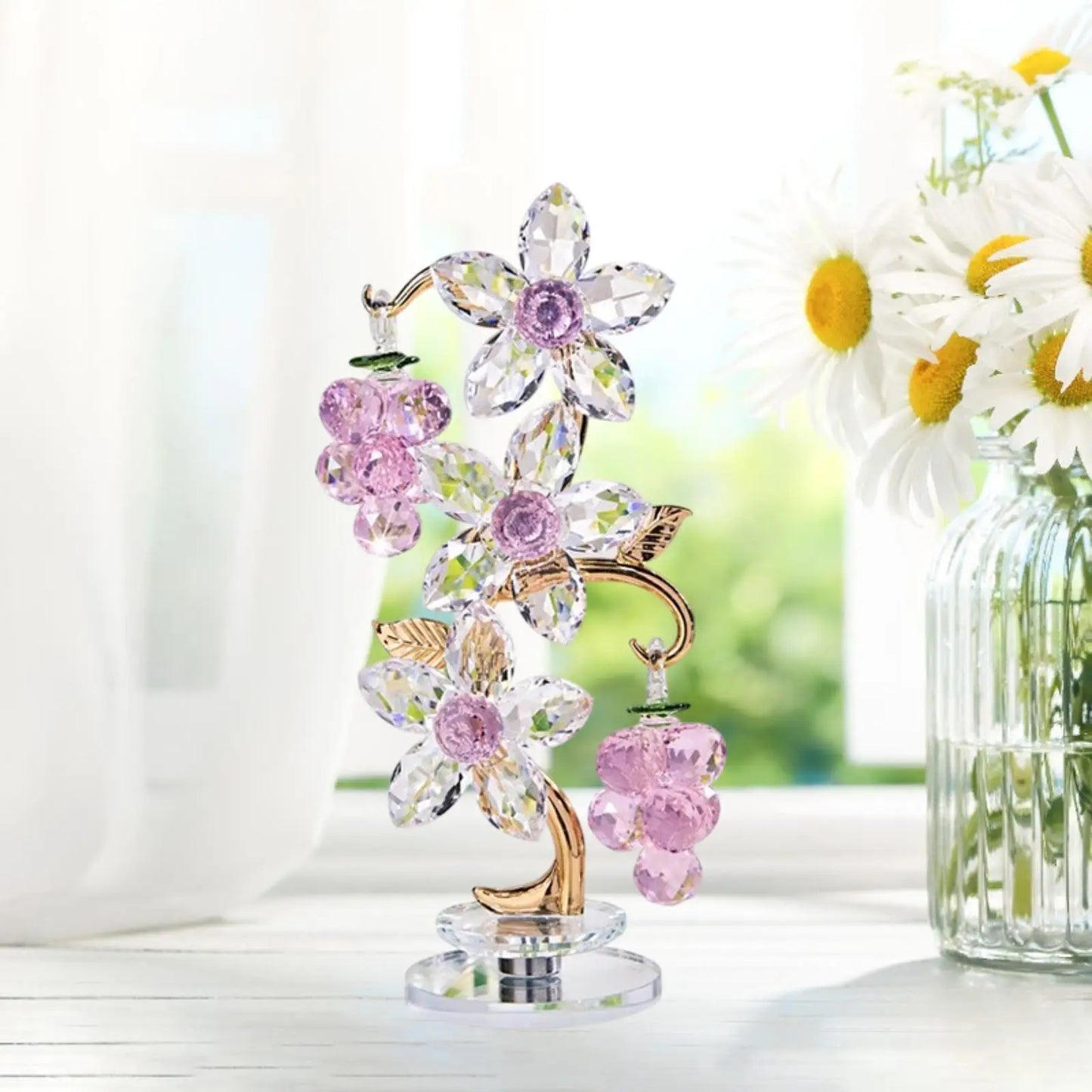 Glass Paperweight Flower Ornament Pink Grape Decor for Office Home Tabletop