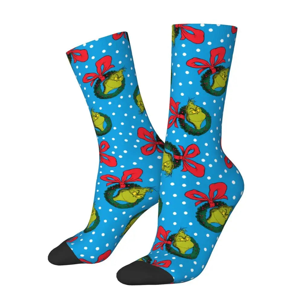 Novelty Christmas-S-Green-S-Grinching Socks Men's Women's Fashion Socks Spring Summer Autumn Winter Middle Tube Socks Gift