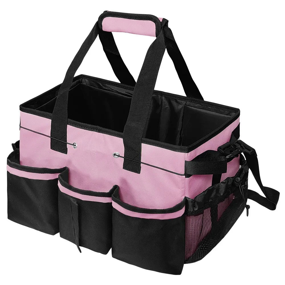 Pink Tool Bag with Pockets Cleaning Toolbag Storage Waterproof Wear-Resistant Large Capacity Oxford Cloth Tools Organizer
