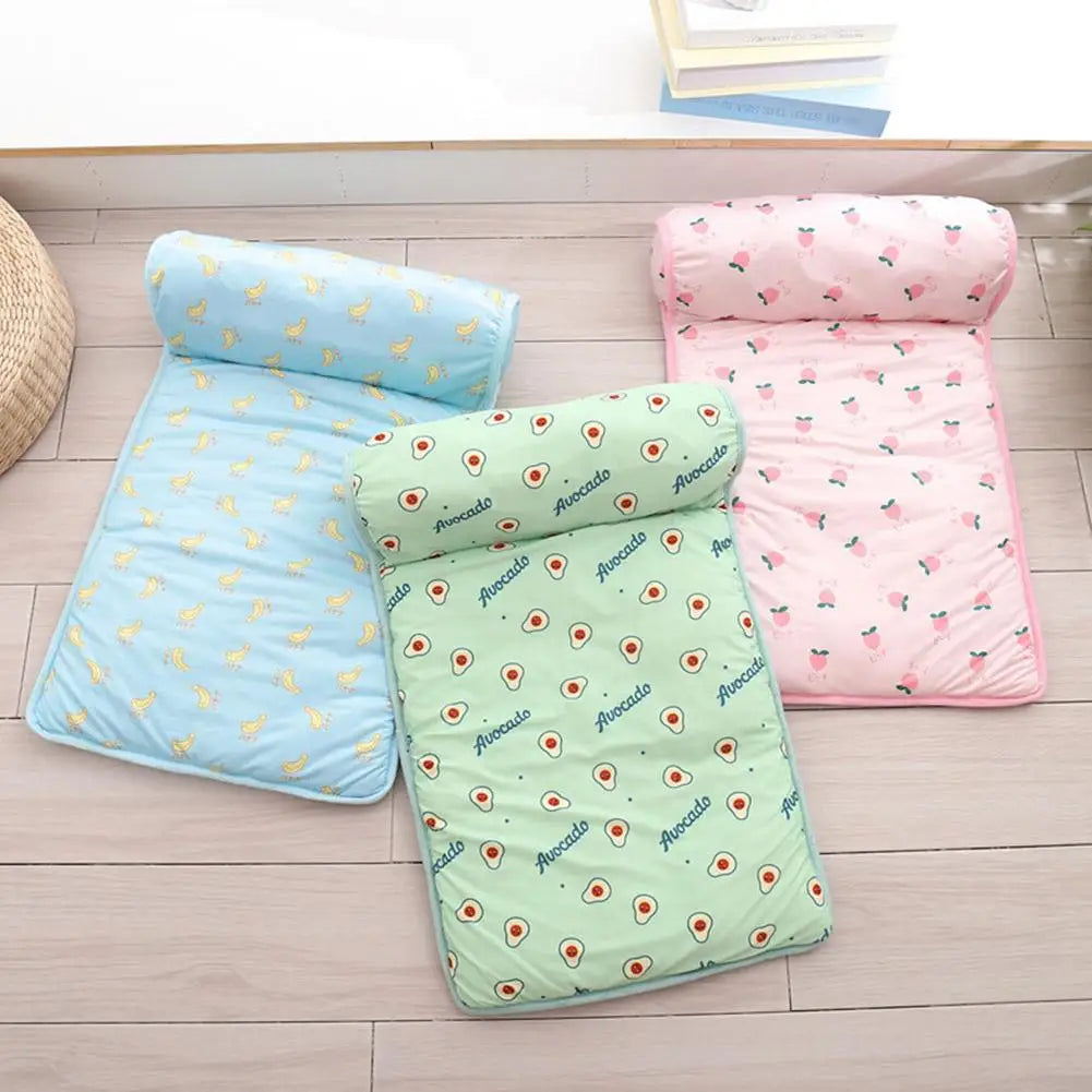 Summer Pet Cooling Mat Ice Silk Mat With Pillow Cushion Cat Dog Breathable Pad Sofa For Small Medium Dogs Cool Sleep Mats