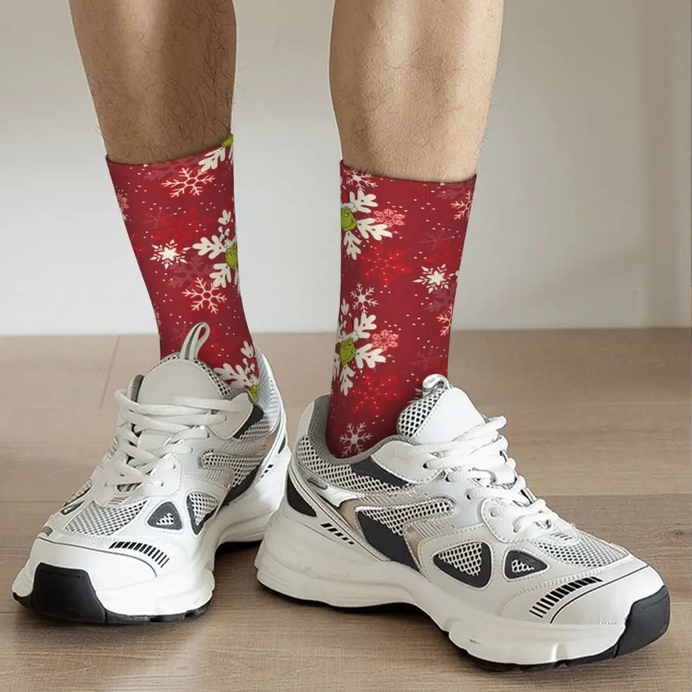 Novelty Christmas-S-Green-S-Grinching Socks Men's Women's Fashion Socks Spring Summer Autumn Winter Middle Tube Socks Gift
