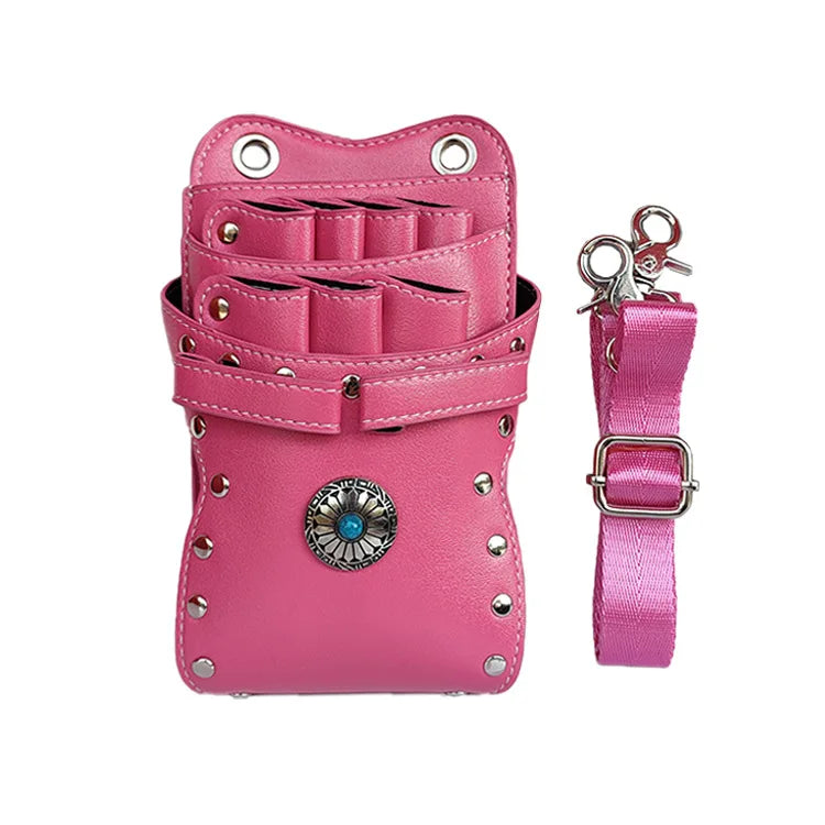 Hairdresser Scissors Pouch Salon Barber Hairdressing Holster Hair Stylist Tools Bags Comb Shear Waist Shoulder Belt Case PU Pink