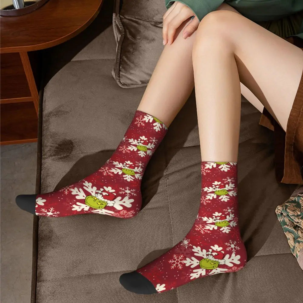 Novelty Christmas-S-Green-S-Grinching Socks Men's Women's Fashion Socks Spring Summer Autumn Winter Middle Tube Socks Gift