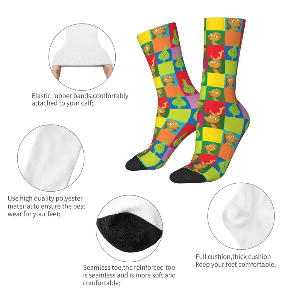 Novelty Christmas-S-Green-S-Grinching Socks Men's Women's Fashion Socks Spring Summer Autumn Winter Middle Tube Socks Gift