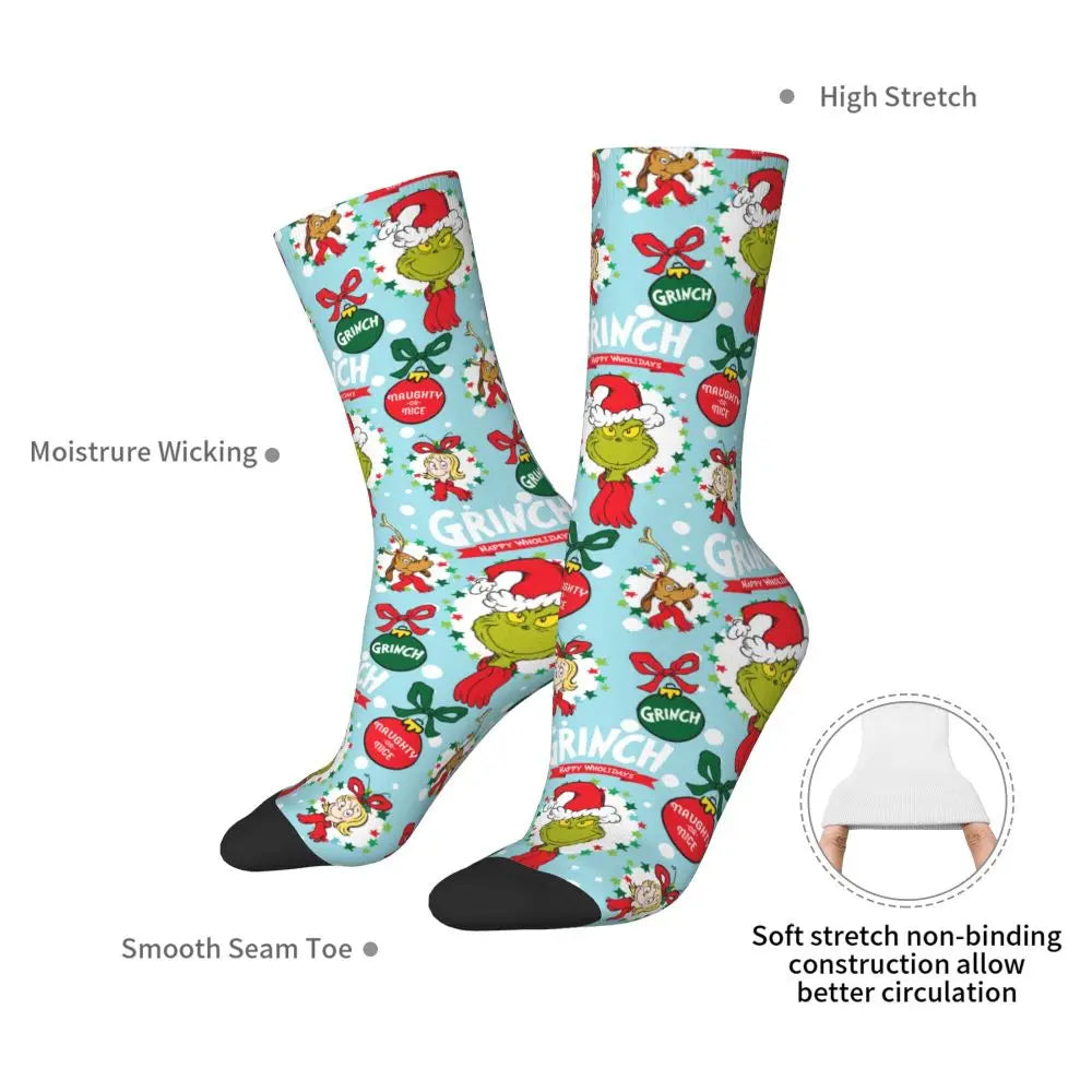 Novelty Christmas-S-Green-S-Grinching Socks Men's Women's Fashion Socks Spring Summer Autumn Winter Middle Tube Socks Gift