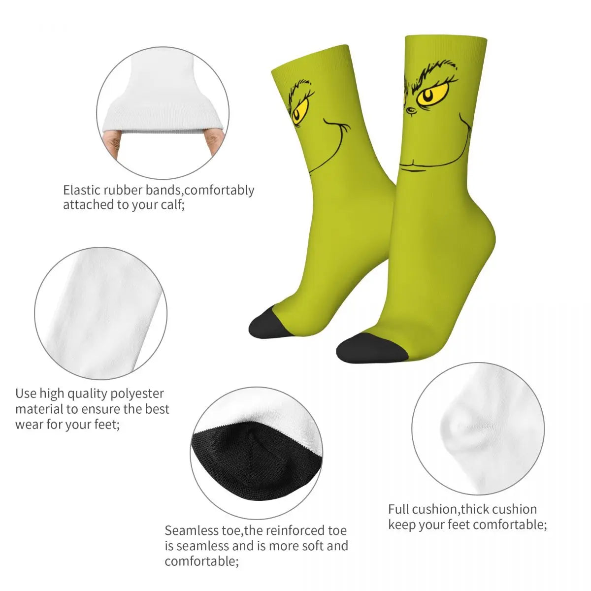 Novelty Christmas-S-Green-S-Grinching Socks Men's Women's Fashion Socks Spring Summer Autumn Winter Middle Tube Socks Gift
