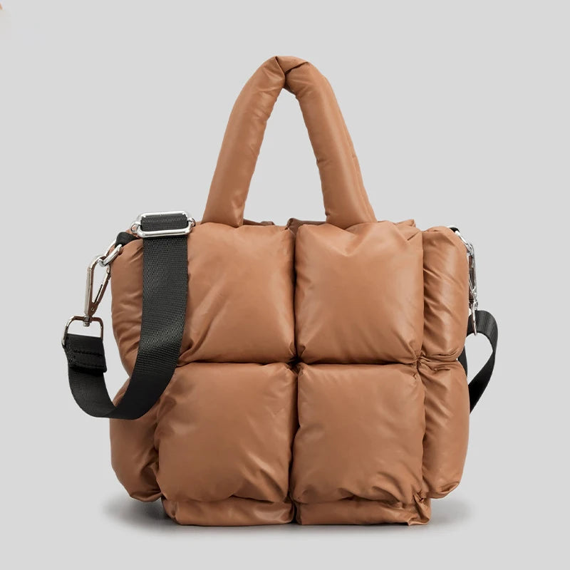 Fashion Fluorescent Green Padded Women Shoulder Bags Designer Quilted Handbags Luxury Laser Nylon Large Capacity Tote Bag Winter
