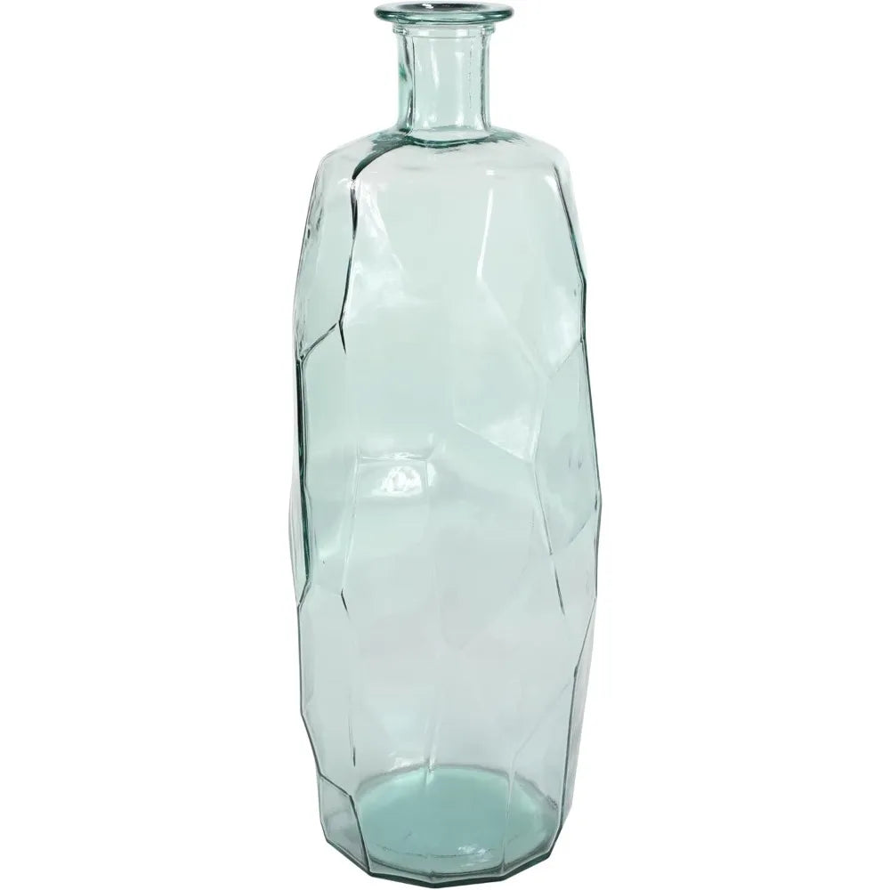 Recycled Glass Handmade Decorative Vase Spanish Tall Faceted Floor Centerpiece Vase with Teal Tint for Home Decoration