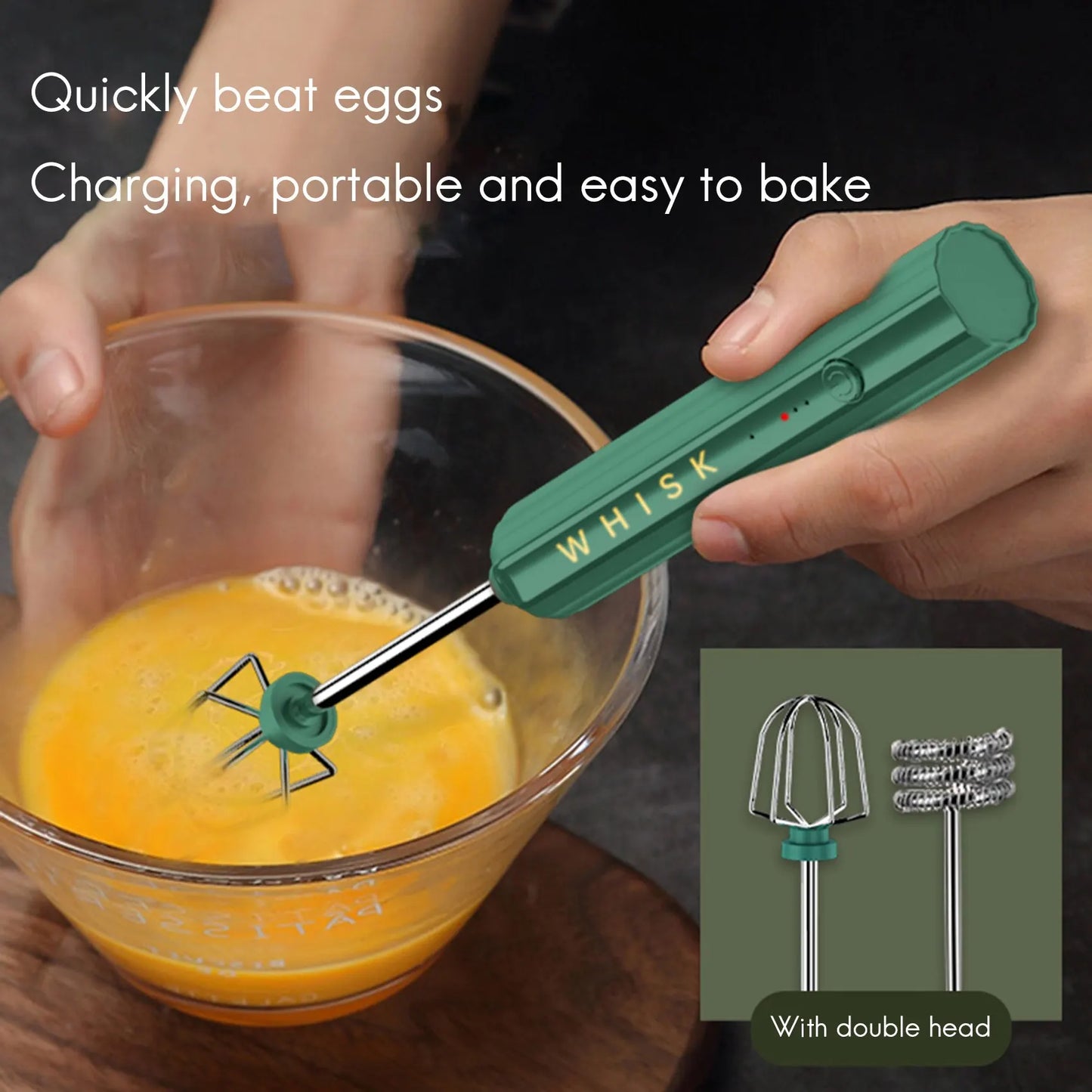 USB Rechargeable Electric Whisk Egg Beater Handheld Coffee Blender Household Milk Shaker Mixer Frother Foamer Green