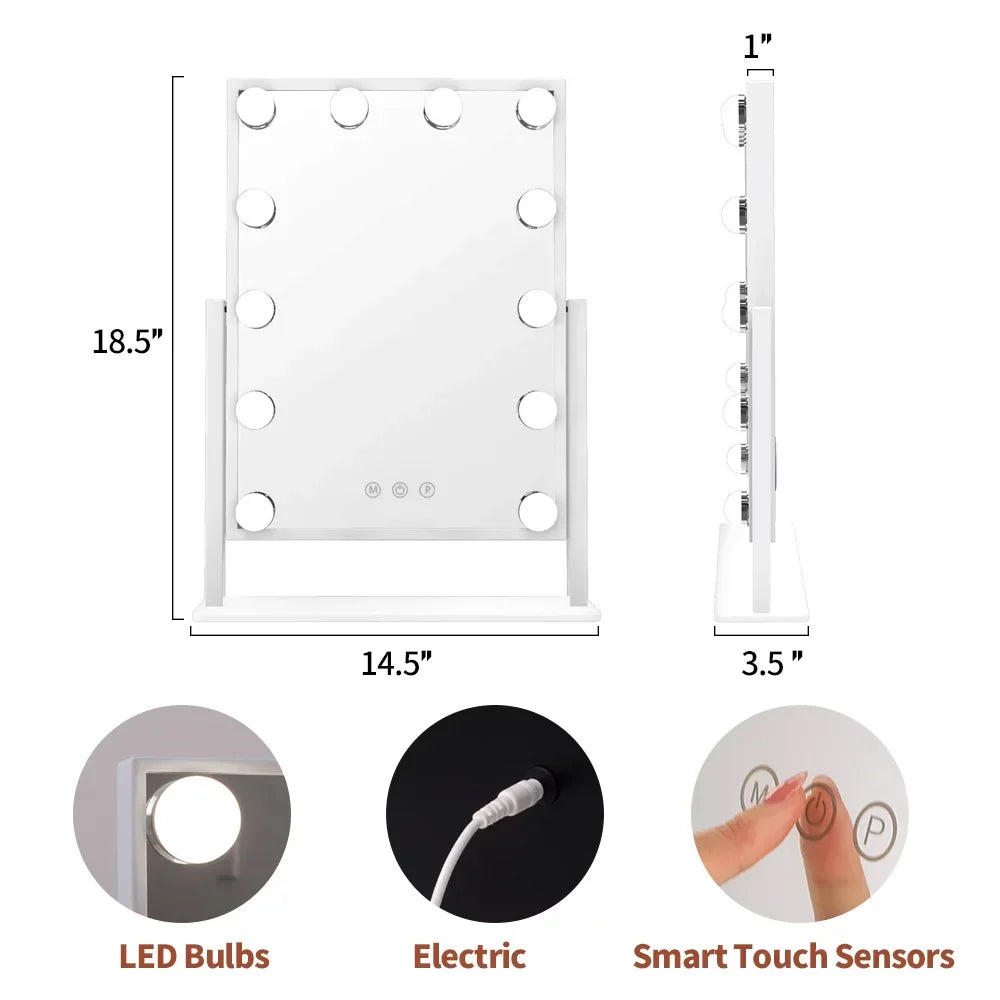 Hollywood Mirror Vanity Makeup Mirror With Light Smart Touch Control 3 Colors Dimmable Light