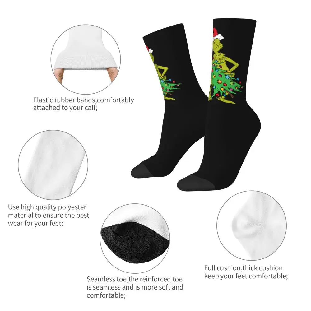 Novelty Christmas-S-Green-S-Grinching Socks Men's Women's Fashion Socks Spring Summer Autumn Winter Middle Tube Socks Gift