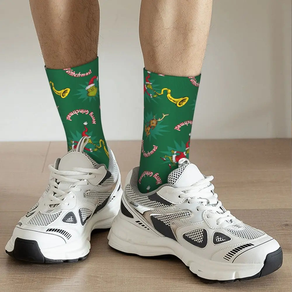 Novelty Christmas-S-Green-S-Grinching Socks Men's Women's Fashion Socks Spring Summer Autumn Winter Middle Tube Socks Gift