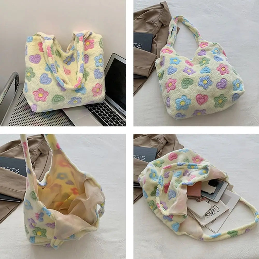 Soft Plush Shoulder Bags Casual Large Capacity Furry Top-Handle Bag Handbags Women Girls