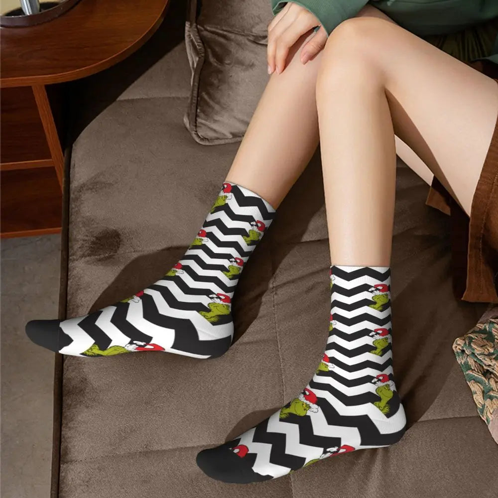 Novelty Christmas-S-Green-S-Grinching Socks Men's Women's Fashion Socks Spring Summer Autumn Winter Middle Tube Socks Gift