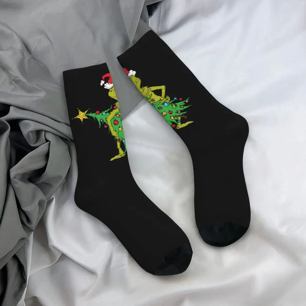 Novelty Christmas-S-Green-S-Grinching Socks Men's Women's Fashion Socks Spring Summer Autumn Winter Middle Tube Socks Gift