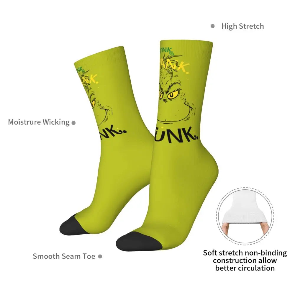 Novelty Christmas-S-Green-S-Grinching Socks Men's Women's Fashion Socks Spring Summer Autumn Winter Middle Tube Socks Gift