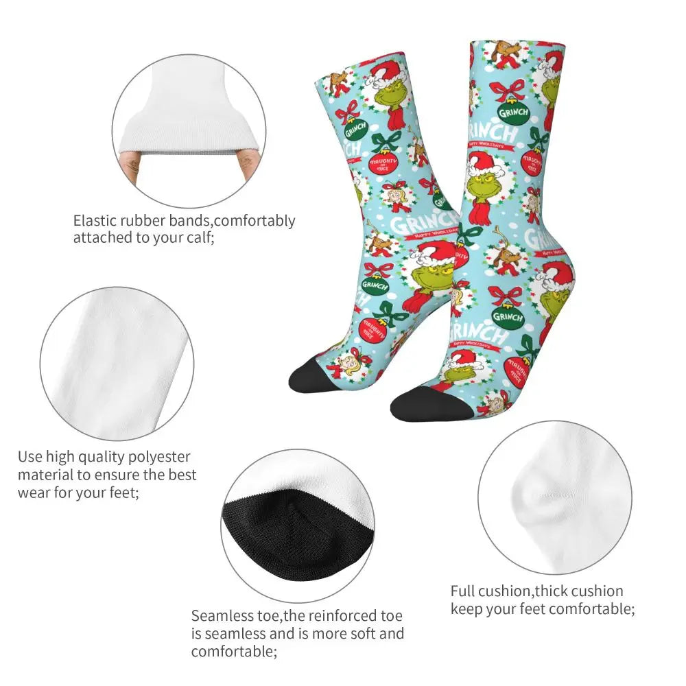 Novelty Christmas-S-Green-S-Grinching Socks Men's Women's Fashion Socks Spring Summer Autumn Winter Middle Tube Socks Gift