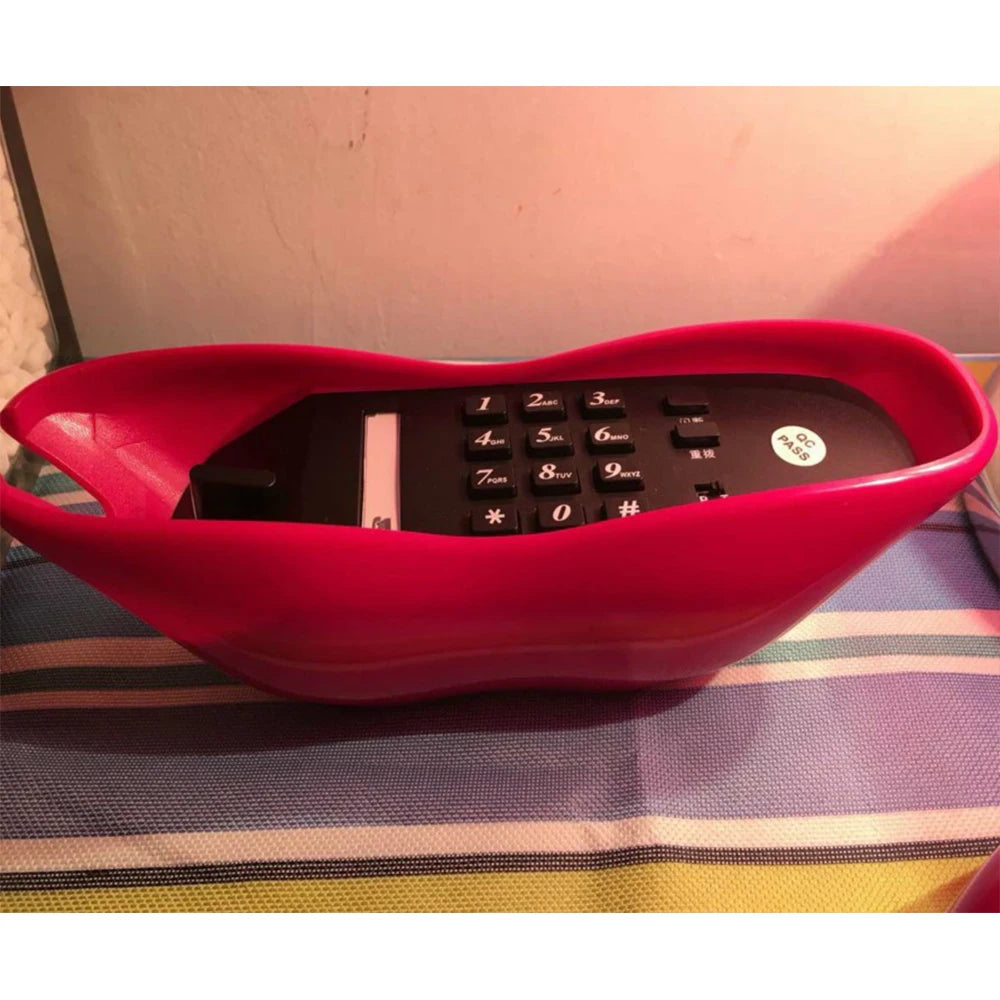 Pink Red Mouth Shape Lips Telephone Multi-Functional Cute Desk Landline Phone Home Office Decoration Set Stylish Household DIY