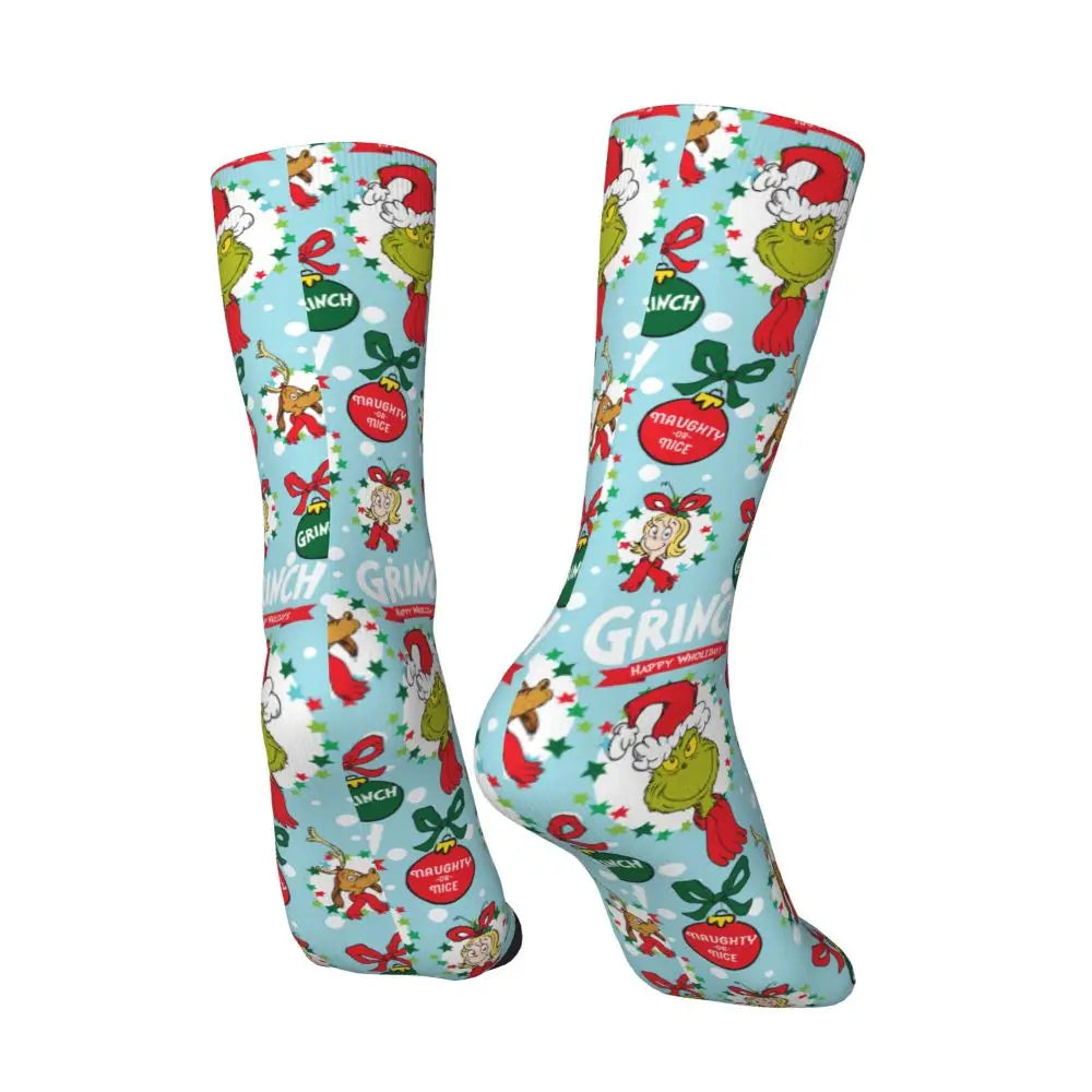 Novelty Christmas-S-Green-S-Grinching Socks Men's Women's Fashion Socks Spring Summer Autumn Winter Middle Tube Socks Gift