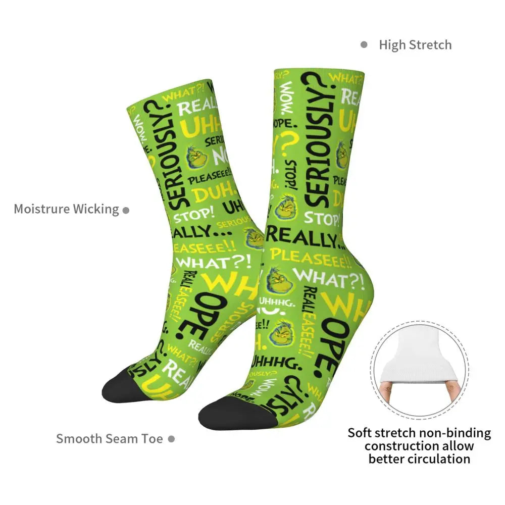 Novelty Christmas-S-Green-S-Grinching Socks Men's Women's Fashion Socks Spring Summer Autumn Winter Middle Tube Socks Gift