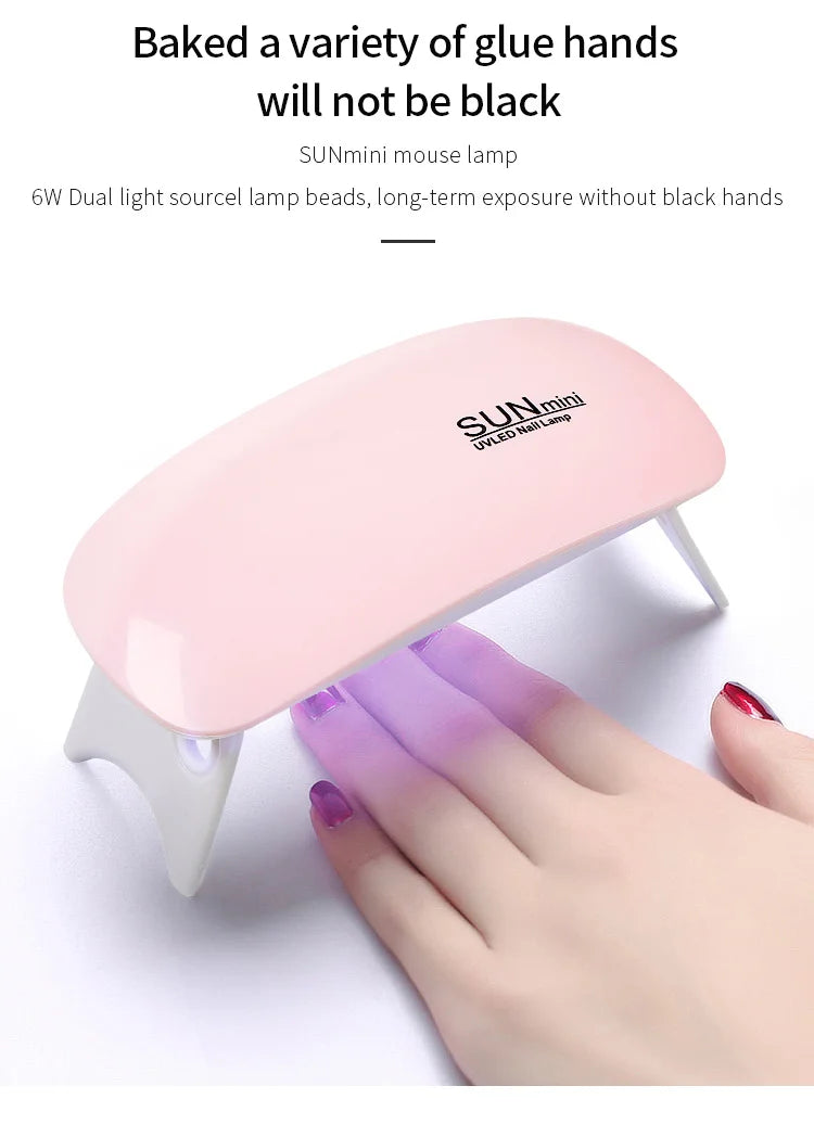 6W Mini Nail Lamp UV LED Gel Polish Cured Pink White Nail Dryer Machine Portable USB Cable Home Nails Dry Tool for Gel Varnish