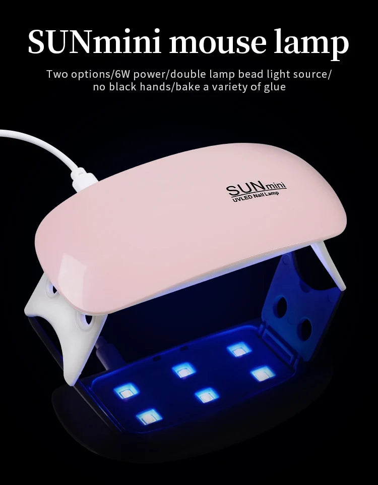 6W Mini Nail Lamp UV LED Gel Polish Cured Pink White Nail Dryer Machine Portable USB Cable Home Nails Dry Tool for Gel Varnish
