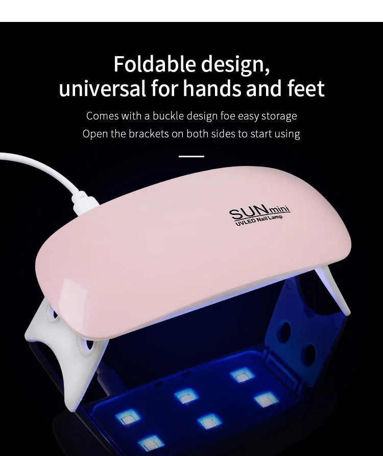 6W Mini Nail Lamp UV LED Gel Polish Cured Pink White Nail Dryer Machine Portable USB Cable Home Nails Dry Tool for Gel Varnish
