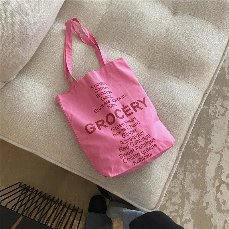 Rose Pink Women Canvas Shoulder Bag Eco Reusable Ladies Daily Shopping Bags Thin Cloth Female Girls Summer Beach Tote Handbags