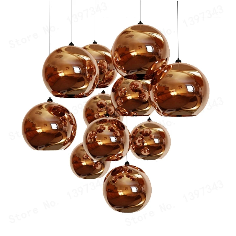 Wonderland LED Chandelier Ball Light Pendant Lamp Glass Ball Light Luster Modern Copper Sliver Shade Mirror Christmas