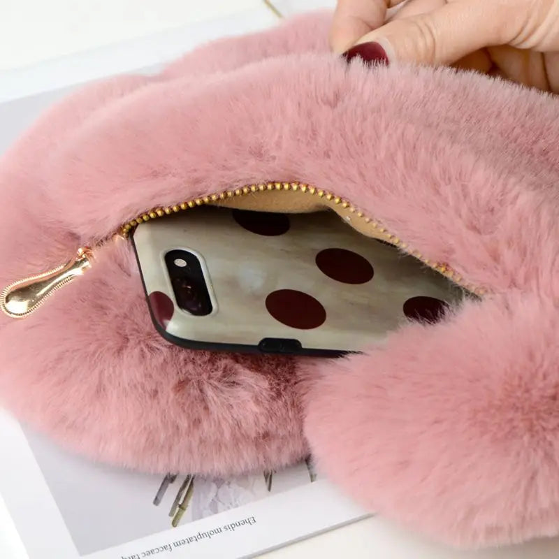 Heart Shape Faux Fur Crossbody Purse
