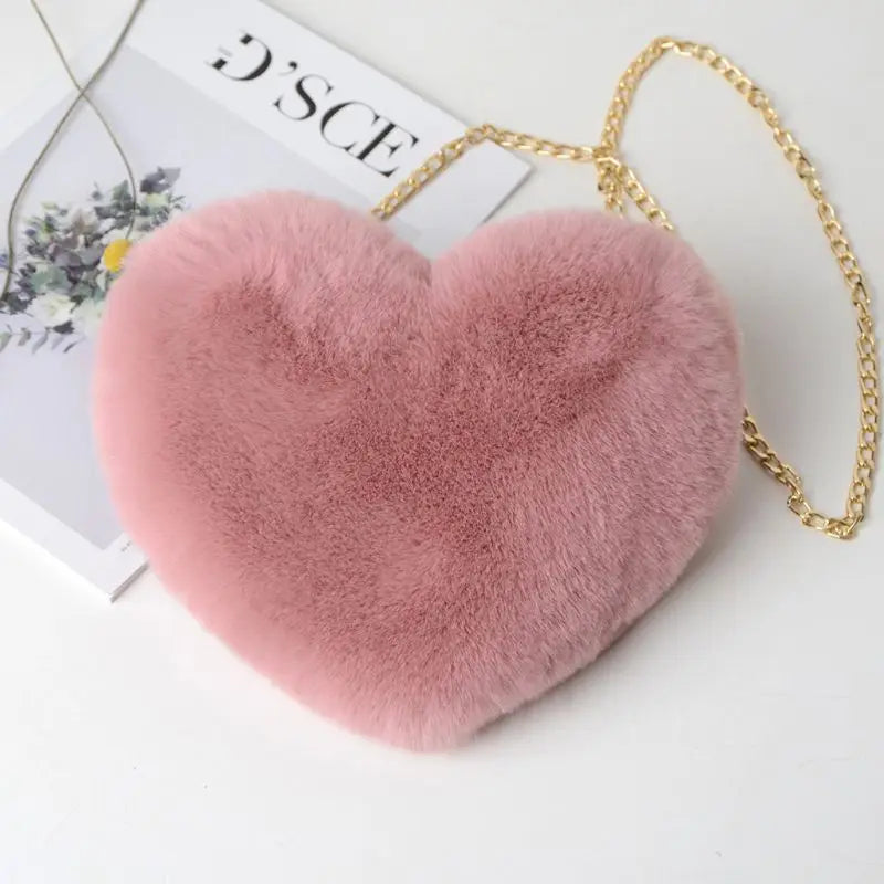 Heart Shape Faux Fur Crossbody Purse