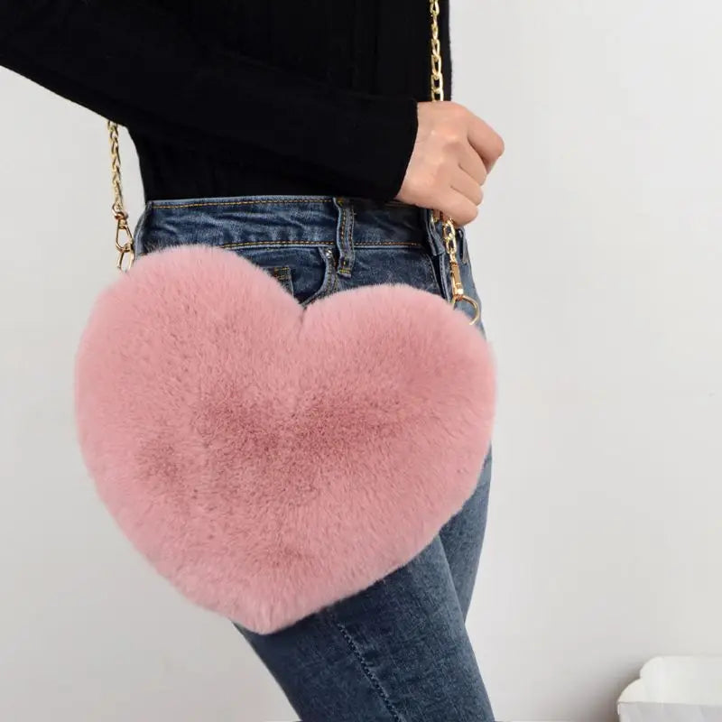 Heart Shape Faux Fur Crossbody Purse