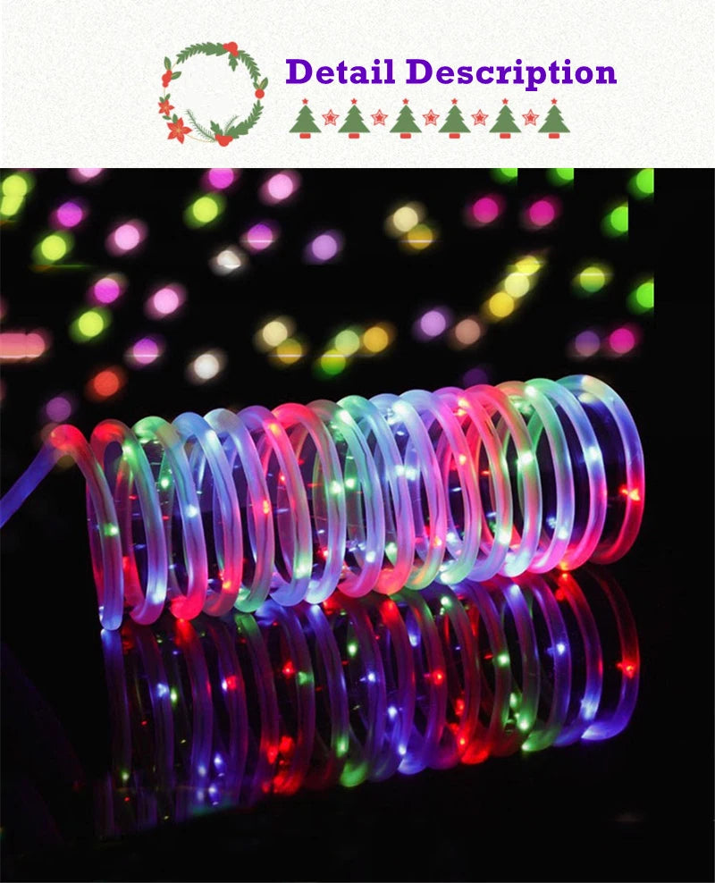 Led Solar Holiday Waterproof Decoration Rope String Light 10/12/22M 8 Modes