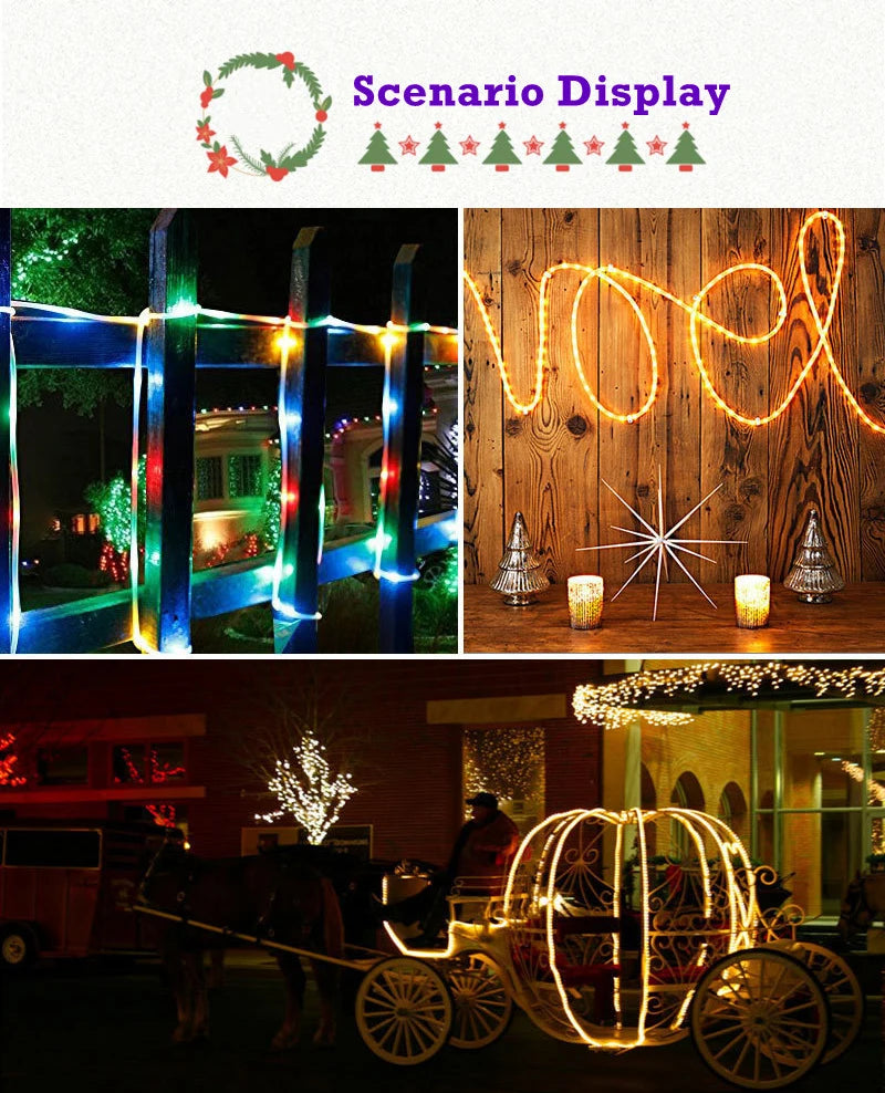 Led Solar Holiday Waterproof Decoration Rope String Light 10/12/22M 8 Modes