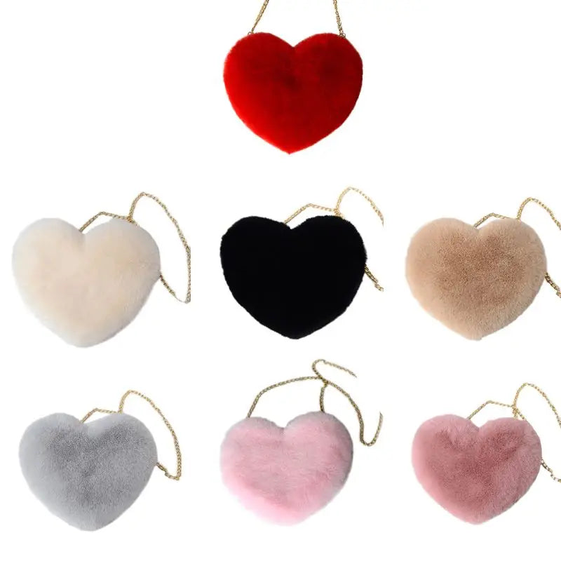 Heart Shape Faux Fur Crossbody Purse